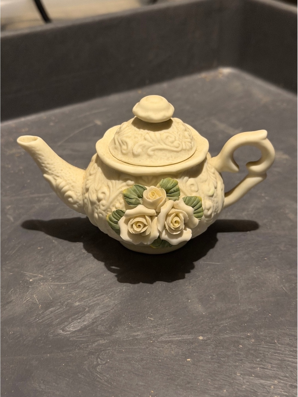 Vintage Decorative Ceramic Teapot with Raised Floral Design